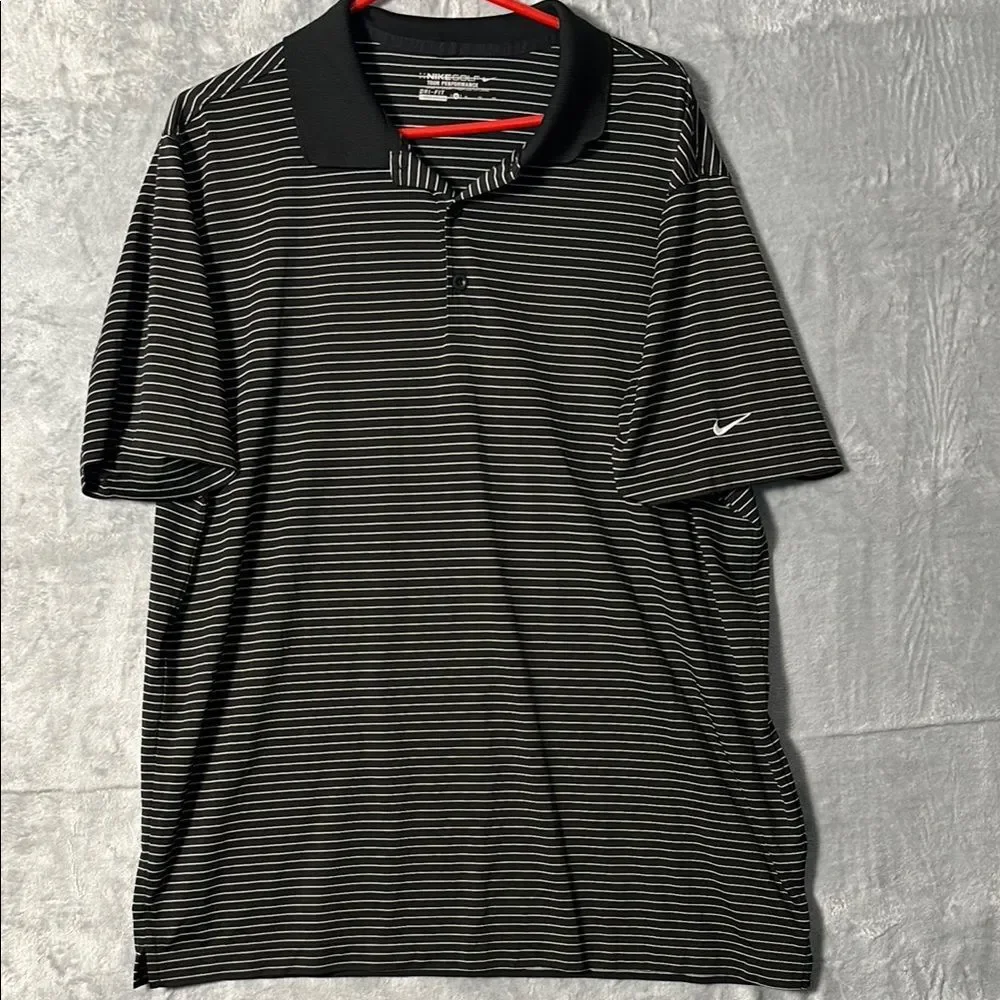 Nike Golf Black White Striped Short Sleeve Polo Size XL